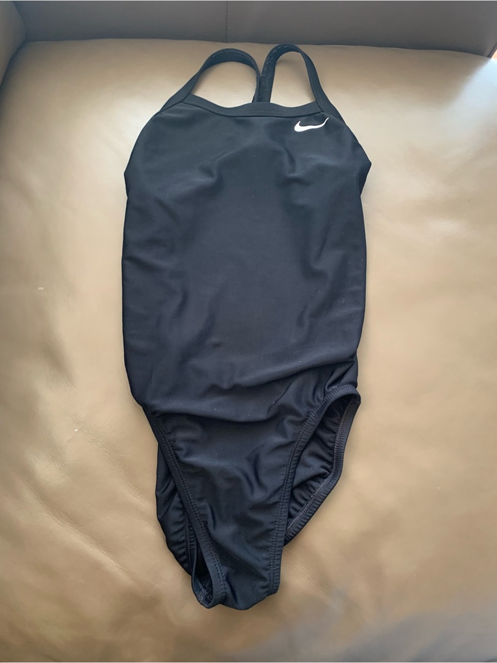Nike Black Girls Racing-Back Swim Suit with White Swoosh